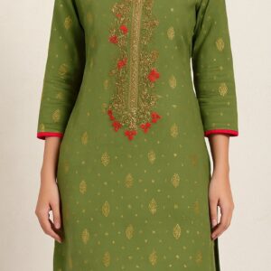 Olive Green Embroidered Straight Kurta