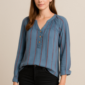 Blue Striped V-Neck Top