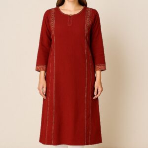Maroon Straight-Cut Embroidered Kurti