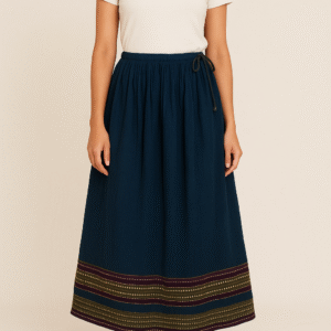 Navy embroidered A-line skirt