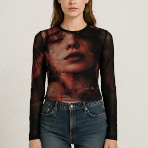 Face Print Mesh Top