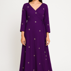 Purple Embroidered Wrap Dress