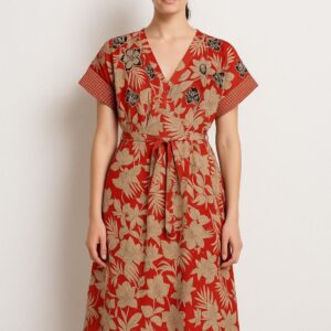 Tropical Red Floral Wrap Dress
