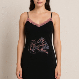 Lace Trim Black Slip Dress