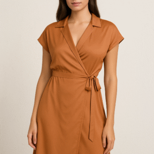 Rust Brown Midi Wrap Dress