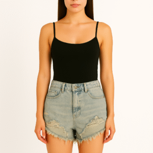 Light Wash Ripped Denim Shorts