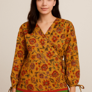 Mustard Floral Wrap-Style Kurta