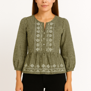 Green Checked Peplum Top