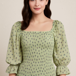 Green Smocked Floral Top