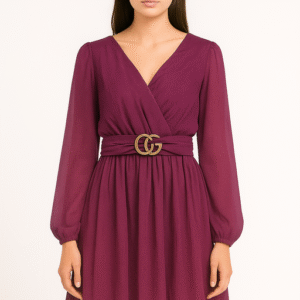 Elegant Maroon Belted Georgette Dress