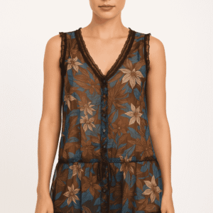 Floral Sheer Lace Trim Tunic Top