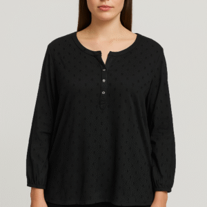 Black Textured Henley Top