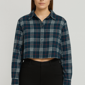 Navy Tartan Check Cotton Shirt Top