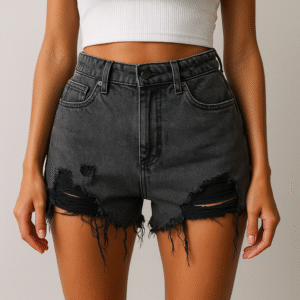 Distressed Black Denim Shorts