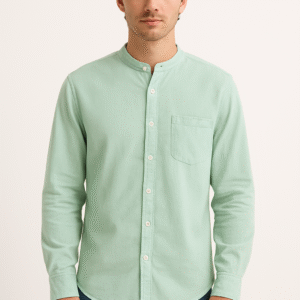 Mandarin Collar Green Shirt