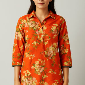 Orange Floral Shirt Kurti
