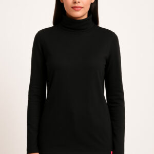 Women’s Black Full Sleeve High-Neck T-Shirt