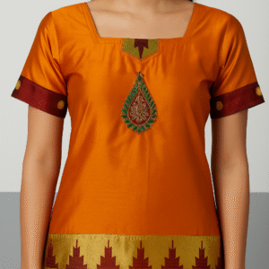 Orange embroidered silk choli