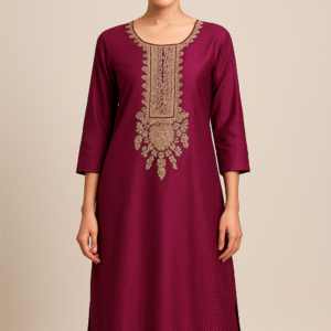 Magenta embroidered straight kurta