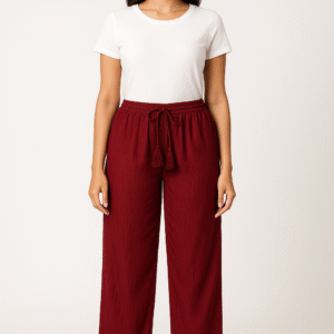 Maroon Wide-Leg Pants
