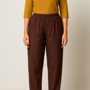 Women's Brown Straight-Fit Cotton Pants