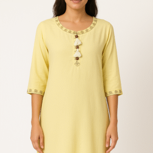 Embroidered lemon yellow cotton kurti