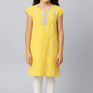 Girls' yellow embroidered kurti