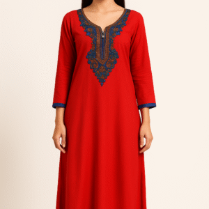 Red & Blue Embroidered Kurti