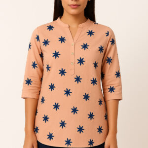 Peach floral embroidered kurti