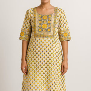 Yellow Block Print Kurta