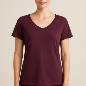 Maroon V-neck cotton tee