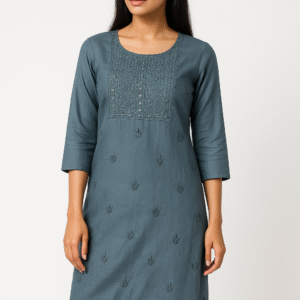 Steel Blue Embroidered Kurti