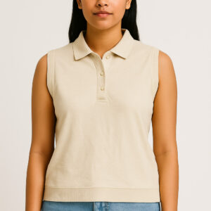 Beige Sleeveless Polo Top