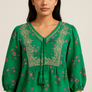 Green Floral Cotton Top