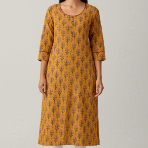 Mustard Floral Block Print Kurta