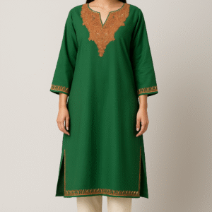 Green embroidered cotton kurta