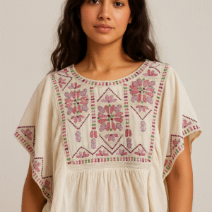 Ivory Embroidered Cotton Top