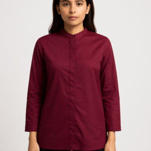Maroon Mandarin Cotton Shirt