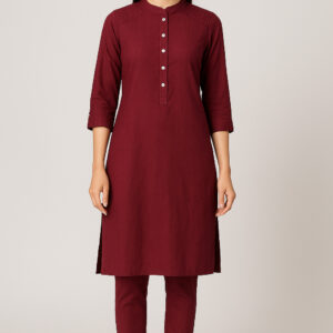 Maroon Cotton Kurta Set