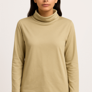 Beige High-Neck Cotton Top