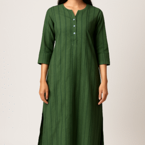 Emerald Green Striped Cotton Kurti with Buttoned Placket
