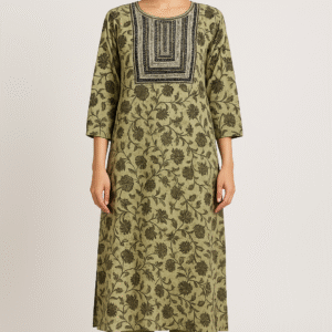 Olive floral straight kurta