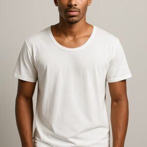 White Round-Neck Cotton Tee for Men