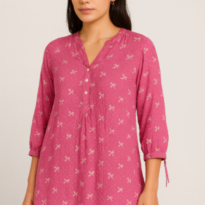 Fuchsia Bow Print Cotton Tunic
