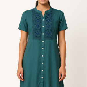 Teal Blue Embroidered Short Kurta
