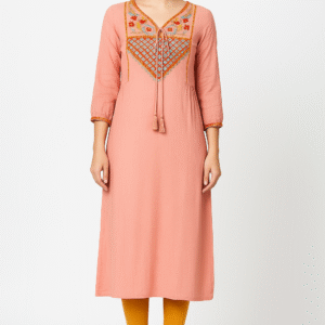 Peach embroidered cotton kurta