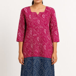 Magenta & Navy Printed Straight Kurta