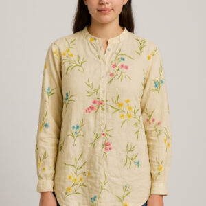 Beige Floral Cotton Shirt
