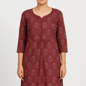 Maroon Zip-Front Printed Kurti