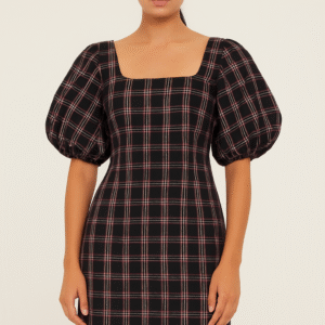Check Puff Sleeve Dress